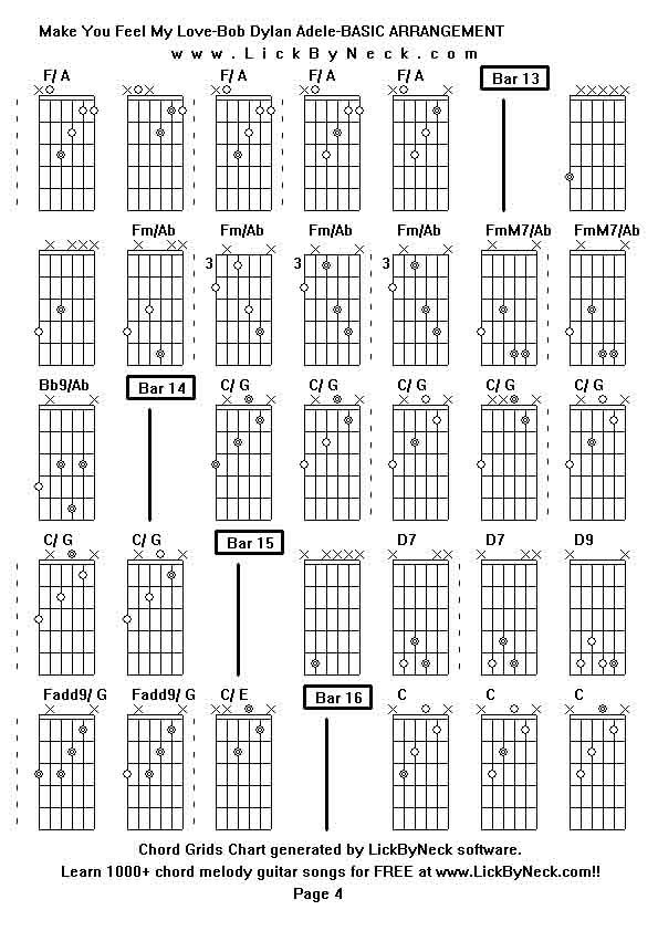 Chord Grids Chart of chord melody fingerstyle guitar song-Make You Feel My Love-Bob Dylan Adele-BASIC ARRANGEMENT,generated by LickByNeck software.